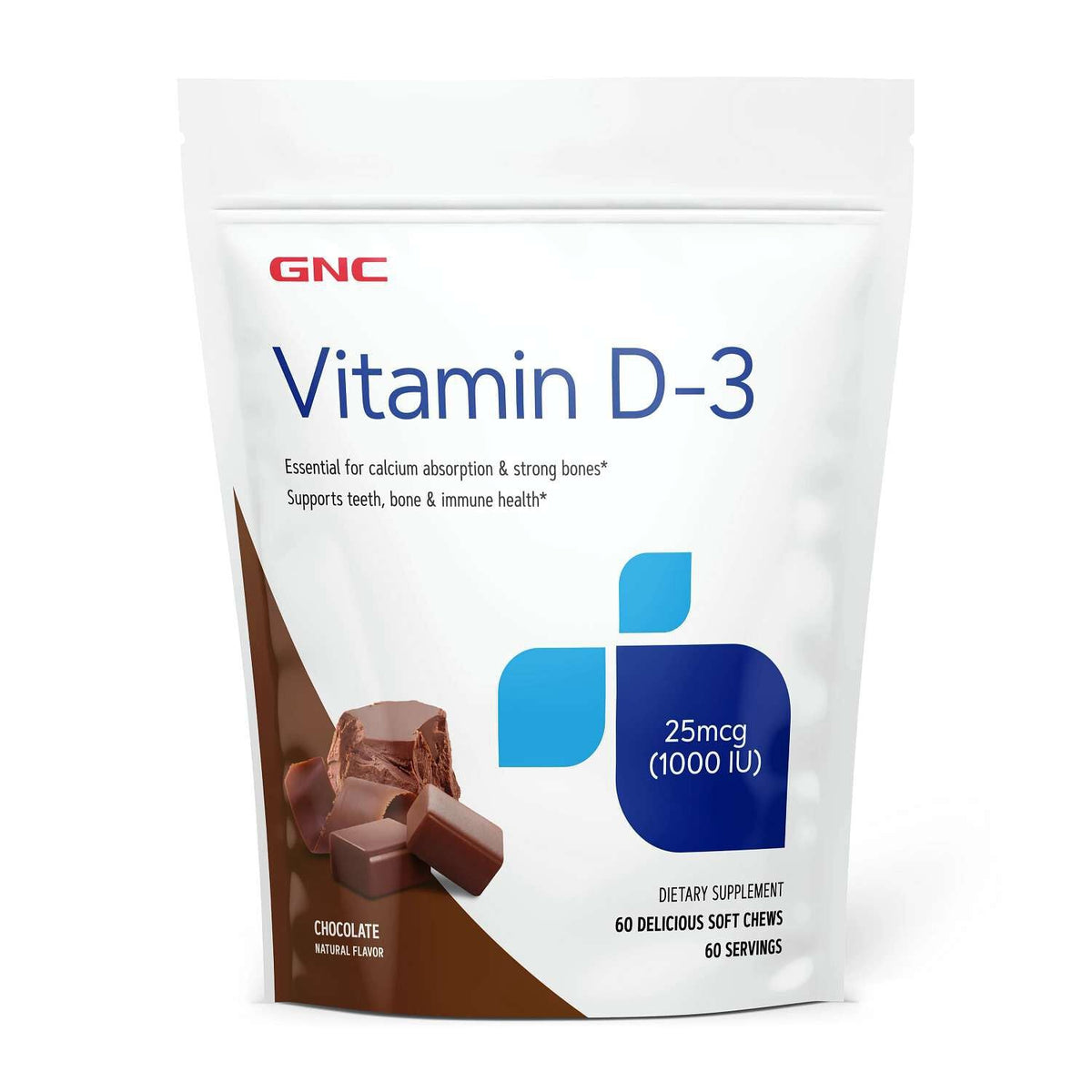 GNC Vitamin D-3 Soft Chews 1000 IU, Chocolate, 60 Soft Chews