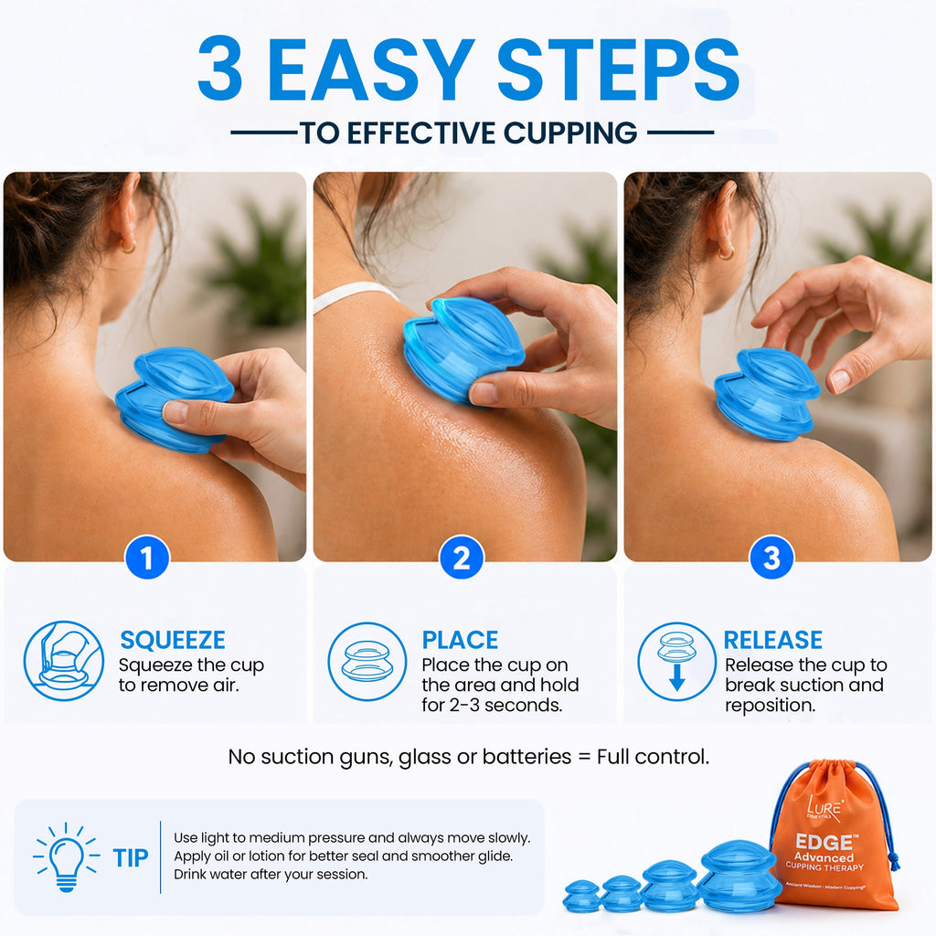 EDGE Silicone Cupping Therapy Massage Set Blue, 4 Cups