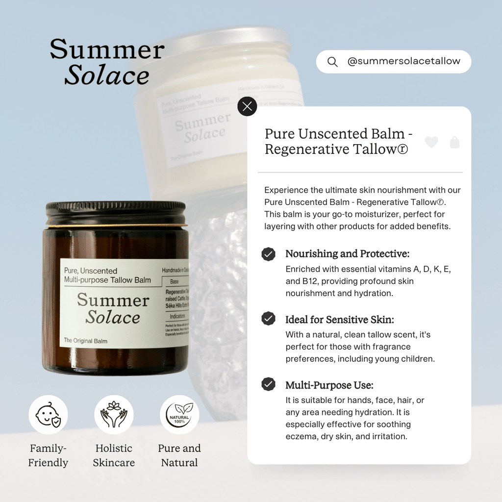 Pure Unscented Tallow Balm | Fragrance-Free Moisturizer for Sensitive Skin