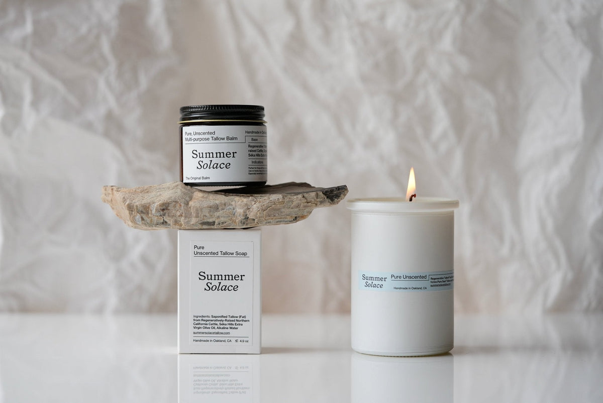 Pure Unscented Tallow Collection | Regenerative Skincare & Candle Set